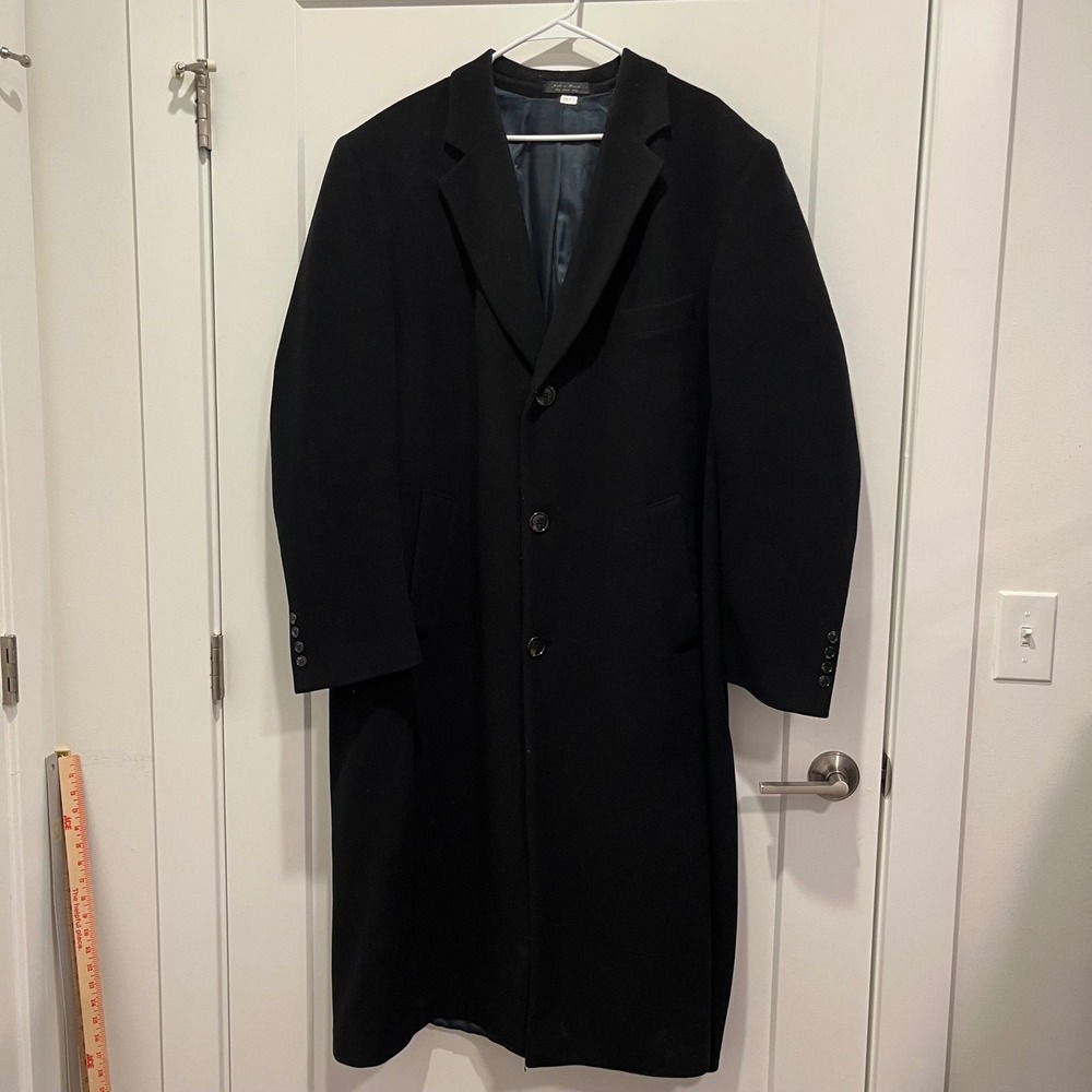 Lauren Ralph Lauren Mens Black Cashmere Wool Blend Overcoat Long Trench Coat